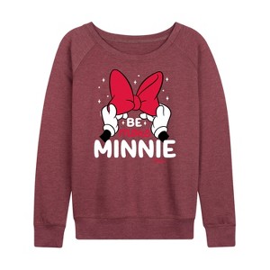 Women's - Disney - Be More Minnie Lightweight French Terry Wide Neck Long Sleeve Shirt - 1 of 4