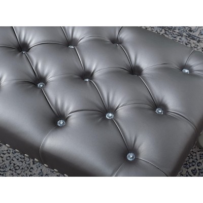Champagne Elegance 48" Tufted Faux Leather Bench with Nailhead Trim