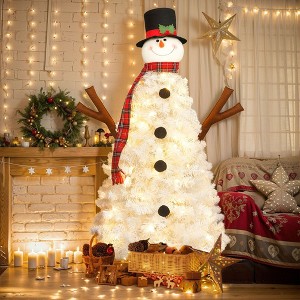NicBex 4ft Prelit Snowman Shaped Artificial Christmas Tree with 380 Branch Tips and 100 LED Lights for Decorations, White - 1 of 4