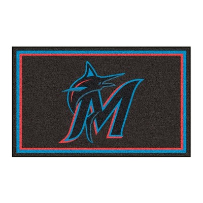 MLB Miami Marlins 4'x6' M Logo Plush Area Rug - Black