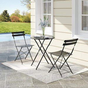 3-Piece Patio Bistro Set with Round Table & 2 Folding Chairs, for Balcony, Garden, Porch – Space-Saving Design (Flat Tube) - 1 of 4