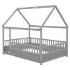 Cesicia Floor Wooden Bed with House Roof Frame, Fence Guardrails - 3 of 4