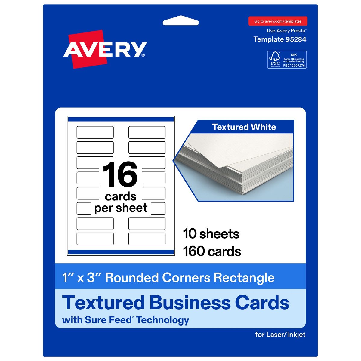Avery Matte White Business Cards, 1" x 3" Rectangle Rounded Corners