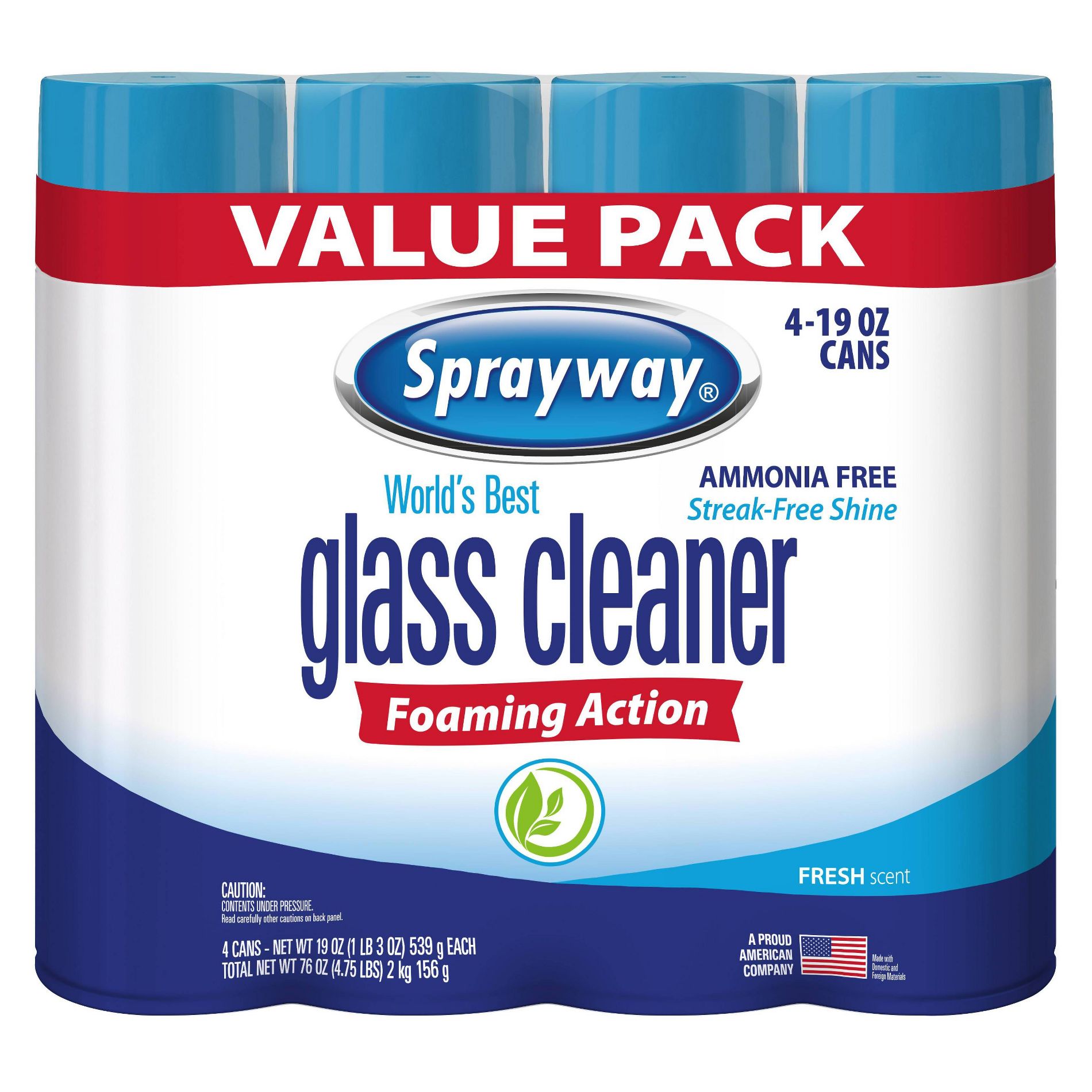 Sprayway Glass Cleaner Ammonia Free Aerosol - 19oz/4pk