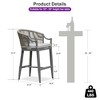 PURPLE LEAF Outdoor Bar Stools Set of 2 Patio Wicker Modern High Bar Chairs Metal Cushioned Barstools with Backs and Ergonomic Armrest - 3 of 4