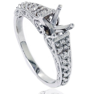 Pompeii3 3/8ct Vintage Diamond Engagement Ring Mount 14K White Gold