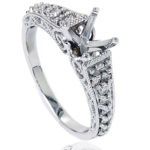 Pompeii3 3/8ct Vintage Diamond Engagement Ring Mount 14K White Gold - 1 of 4