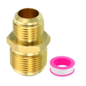 Unique Bargains Air Gas Line Refrigeration HVAC Brass SAE 45 Degree Hose Pipe Flare Connectors Gold - 1 of 4