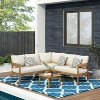 GDFStudio Burrough Outdoor Acacia Wood 5 Seater Sectional Sofa Chat Set with Cushions, Teak/Beige - 2 of 4