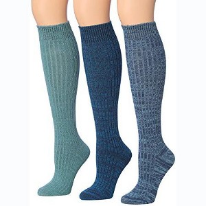 Tipi Toe Womens 3 Pairs Ribbed Cable Knit Blue Oceanic Gradient Harmony Pattern Knee High Wool-Blend Boot Socks - 1 of 1