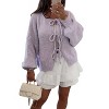 Women's Tie Front Bow Cardigan Sweaters Chunky Knit Long Puff Sleeve Fall Winter Loose Jacket Coats - 2 of 4