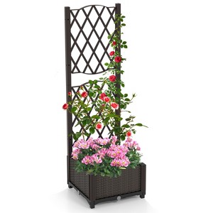 Tangkula Raised Garden Bed w/Trellis Planter Box for Climbing Plants 16" x 16" x 53" - 1 of 4