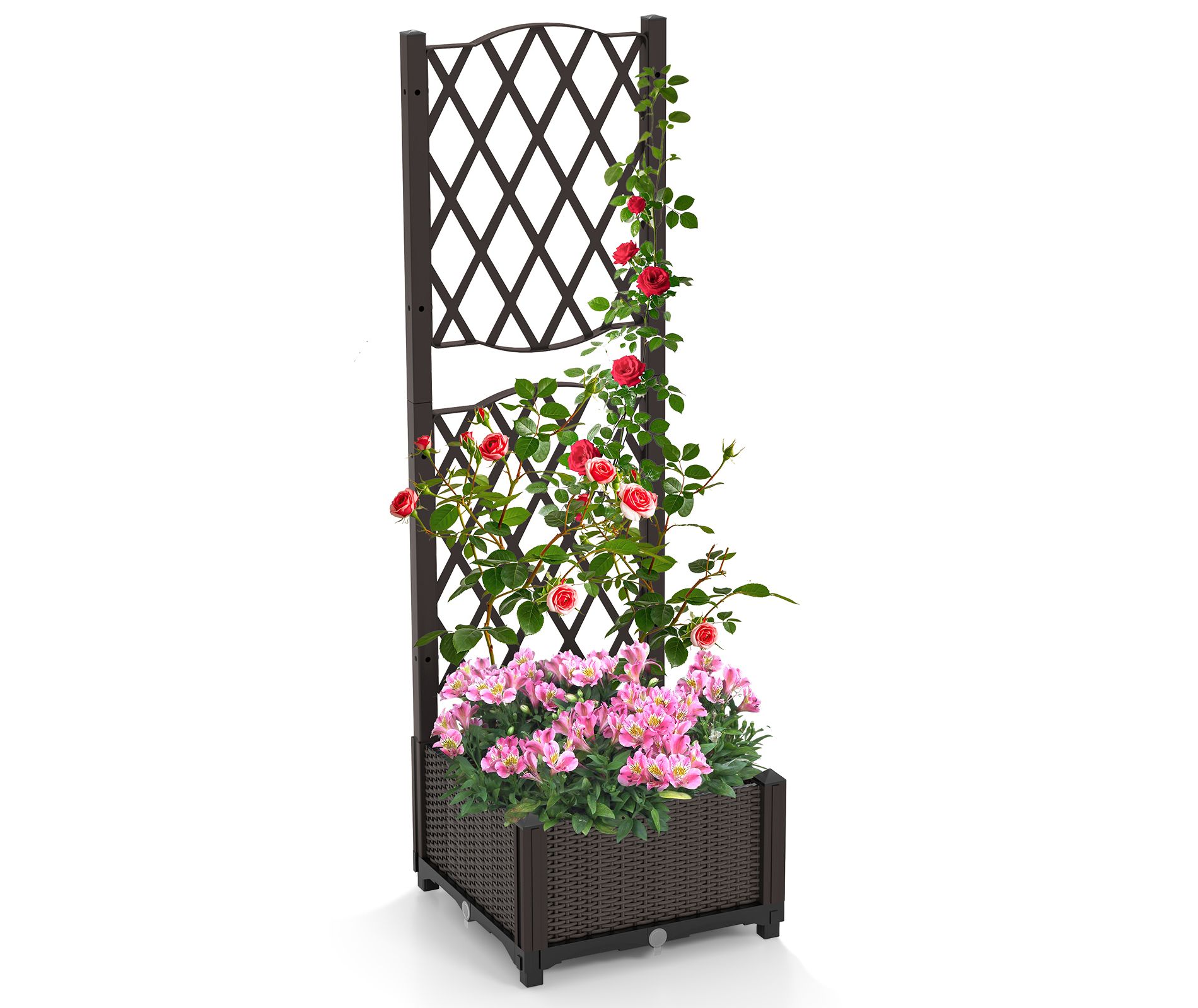 Tangkula Raised Garden Bed w/Trellis Planter Box for Climbing Plants 16" x 16" x 53"