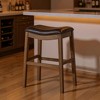 HomeRoots 31" Brown Faux Leather and Solid Wood Backless Bar Height Bar Chair - 2 of 4