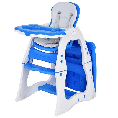 Image of Costway Baby High Chair 3 in 1 Infant Table and Chair Set Convertible Play Table Seat Booster Toddler Feeding Tray Blue