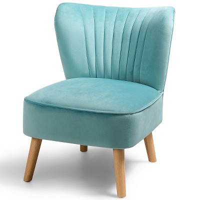 Turquoise Velvet Armless Accent Chair with Wood Legs