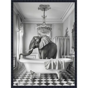 Amanti Art A Bathroom Occupied Elephant by Niky Rahner Framed Canvas Wall Art - 1 of 4