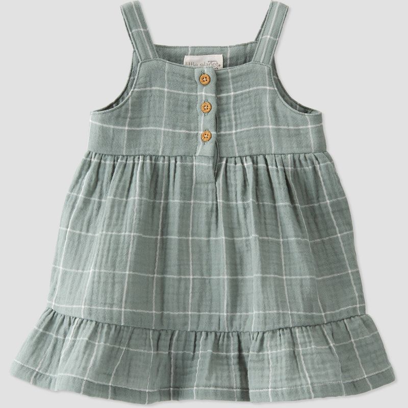 little Planet By Carter&#39;s Baby Spring Plaid Gauze Dress - Green Newborn, 1 of 6