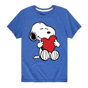 Boys' - Peanuts - Snoopy Valentine's Hugging Heart Short Sleeve Graphic T-Shirt - 1 of 4