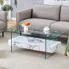 Vynxaria Modern Two-Tier Coffee Tables with Marble Texture - 3 of 4