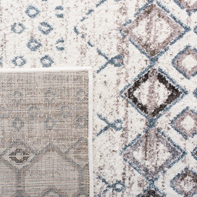 Ivory and Grey Hand-Knotted Synthetic Runner Rug