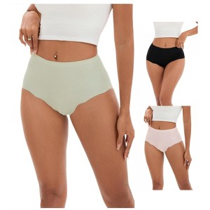 INSPIRE CHIC 3 Pcs Women's High-Waisted Full-Coverage Underwear Wave Trim No Trace Briefs - 1 of 4