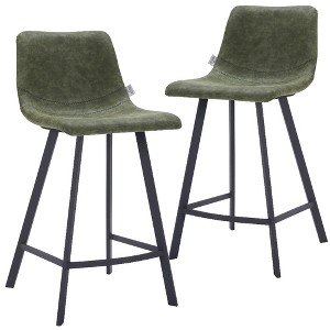 LeisureMod Elland Leather Bar Stool – Modern Counter Height Stool with Black Stainless Steel Legs for Kitchen Island or Home Bar Set of 2 - 1 of 4