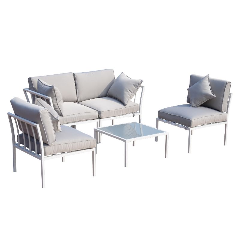 Outsunny 5 Piece Outdoor Furniture Patio Conversation Seating Set, 2 Sofa Chairs, & Coffee Table, White, 5 of 9