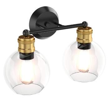 Costway 2 light Vanity Bathroom Light with 7 in Round Clear Glass Shade Vintage Wall Sconce