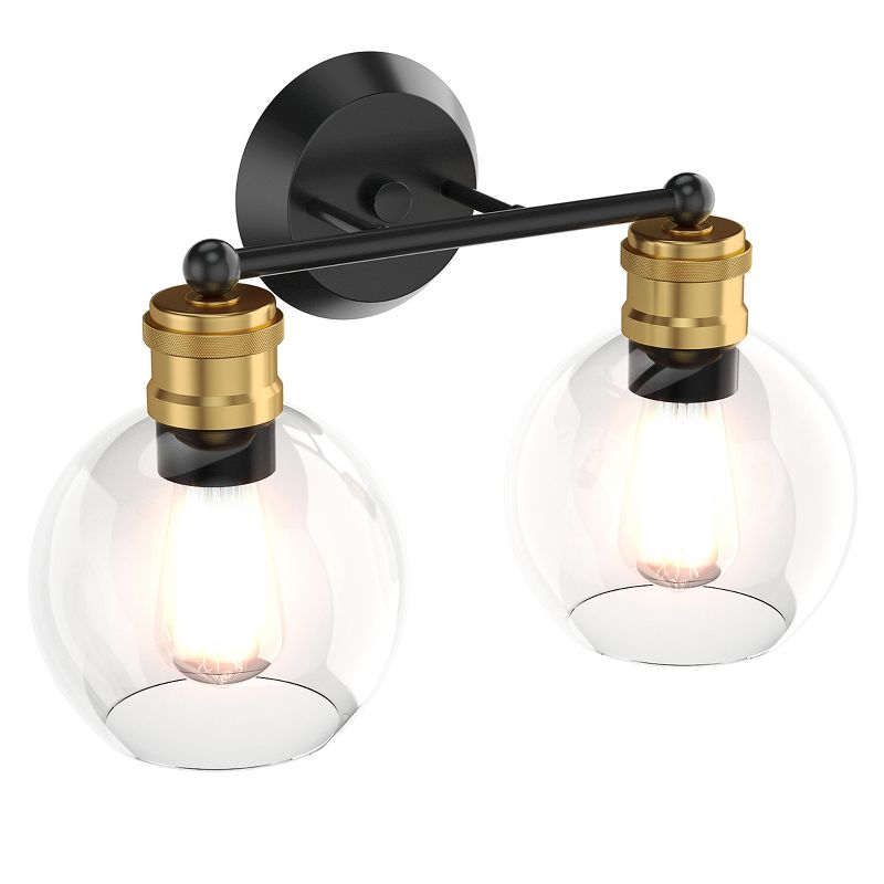 Costway 2 light Vanity Bathroom Light with 7 in Round Clear Glass Shade Vintage Wall Sconce, 1 of 11