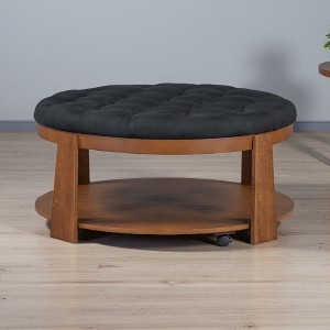 36" Upholstered Ottoman Coffee Table with Shelf - 1 of 4