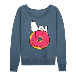 Women's - Peanuts - Lazy Snoopy and Woodstock on Rainbow Lightweight French Terry Slouchy - 1 of 4