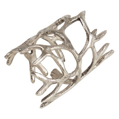 Saro Lifestyle Saro Lifestyle Metal Napkin Rings With Antlers (Set of 4), Silver,