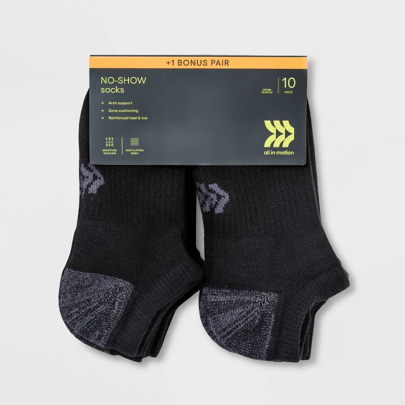 Women&#39;s Cushioned 10+1 Bonus Pack No Show Athletic Socks - All In Motion&#8482; Black 4-10, 3 of 5