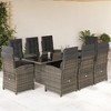 vidaXL 9 Piece Patio Dining Set - Gray Poly Rattan, Glass Tabletop, Reclining Seats, Cushioned, Garden, Backyard, Patio Furniture - 2 of 4