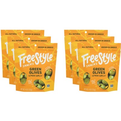 Freestyle Snacks Green Olives Lemon Garlic - Case of 6 - 4 oz