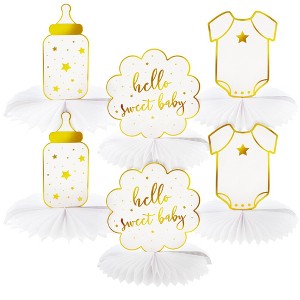 Sparkle and Bash 6 Pack Hello Sweet Baby Honeycomb Centerpiece for Baby Shower Boy or Girl, White & Gold Foil, 10" - 1 of 4