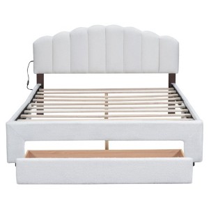 Gray Teddy Fleece Queen Size Upholstered Platform Bed Featuring a Drawer - 1 of 4