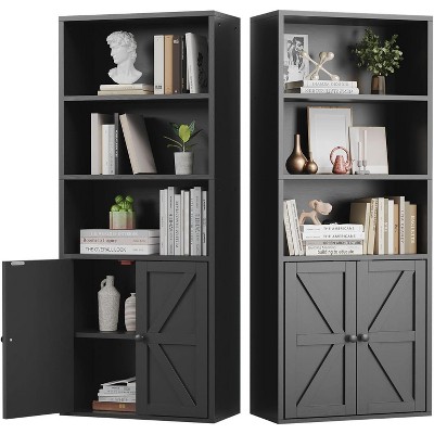 5-Tier Wooden Bookshelf with Cabinet Doors, Freestanding Bookcase and Storage Organizer for Home Office or Living Room ¨C Black
