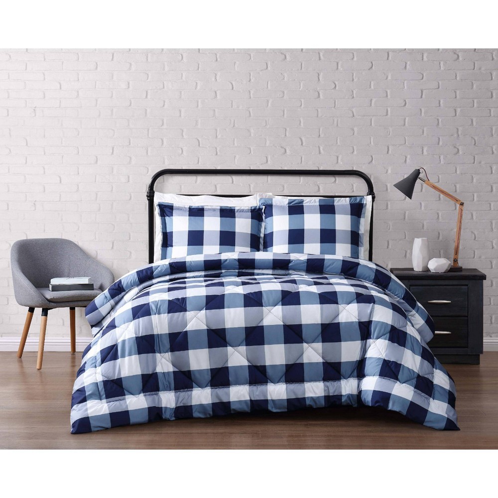 Photos - Duvet Truly Soft Everyday Full/Queen Buffalo Plaid Comforter Set Navy/White