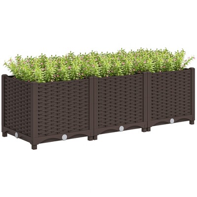 Outsunny Raised Flower Bed, Plastic Planter Box with Drainage Holes for Vegetables, Herbs, Flowers & Succulents