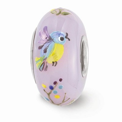 Black Bow Jewelry Fenton Lilac TJ Bird Floral Glass & Sterling Silver Bead Charm