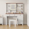 42'' Large Makeup Vanity Set, Farmhouse Vanity Desk with Lighted Mirror, Clear Glass Tabletop & Stool, Wood Dressing Table for Bedroom - 3 of 4