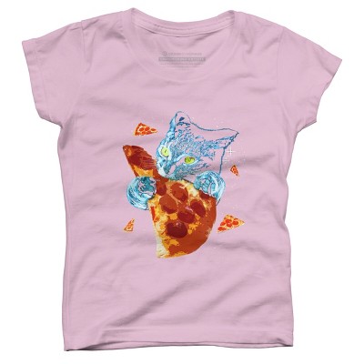 Girl's Design By Humans Pizza Cat in Space By BABYSHARK185 T-Shirt