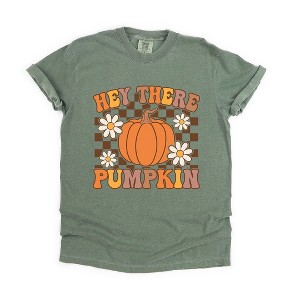 Simply Sage Market Women's Hey There Pumpkin Flowers Short Sleeve Garment Dyed Tee - 1 of 4