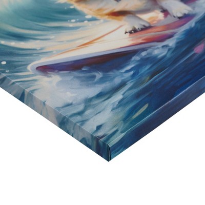 16" Square Multicolor Canvas Wall Art with Surfing Corgi