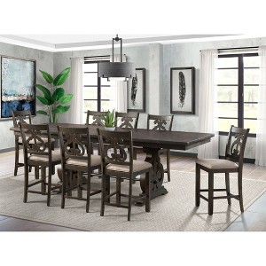 9pc Stanford Counter Height Dining Set with Swirl Back Chairs Toasted Walnut - Picket House Furnishings, Brown