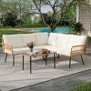 4-Piece Outdoor Wicker L-Shaped Patio Sofa Set with Cushions & Glass Coffee Table, Boho Sectional Set for Backyard, Garden, or Poolside ¨C Beige - 4 of 4