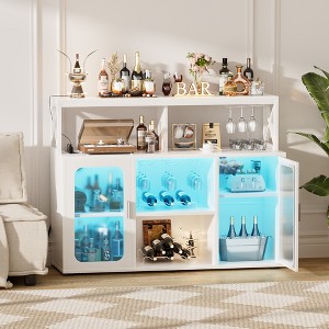 Besiost Wine Bar Cabinet with Glass Holders and and Doors, Buffet Wine cabinet with Power Outlet - 1 of 4