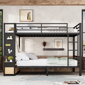 Racxily Metal Bunk Bed for Teens with Storage Shelves, Drawers and Pegboard, Black - 1 of 4